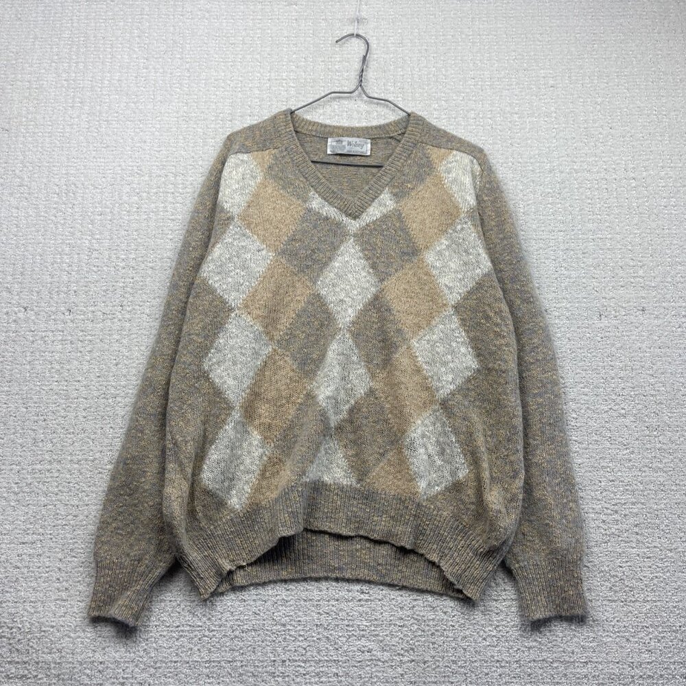 Vintage Wolsey Made in Scotland Men's Wool Sweater Jumper Size 42'/52 Diamonds